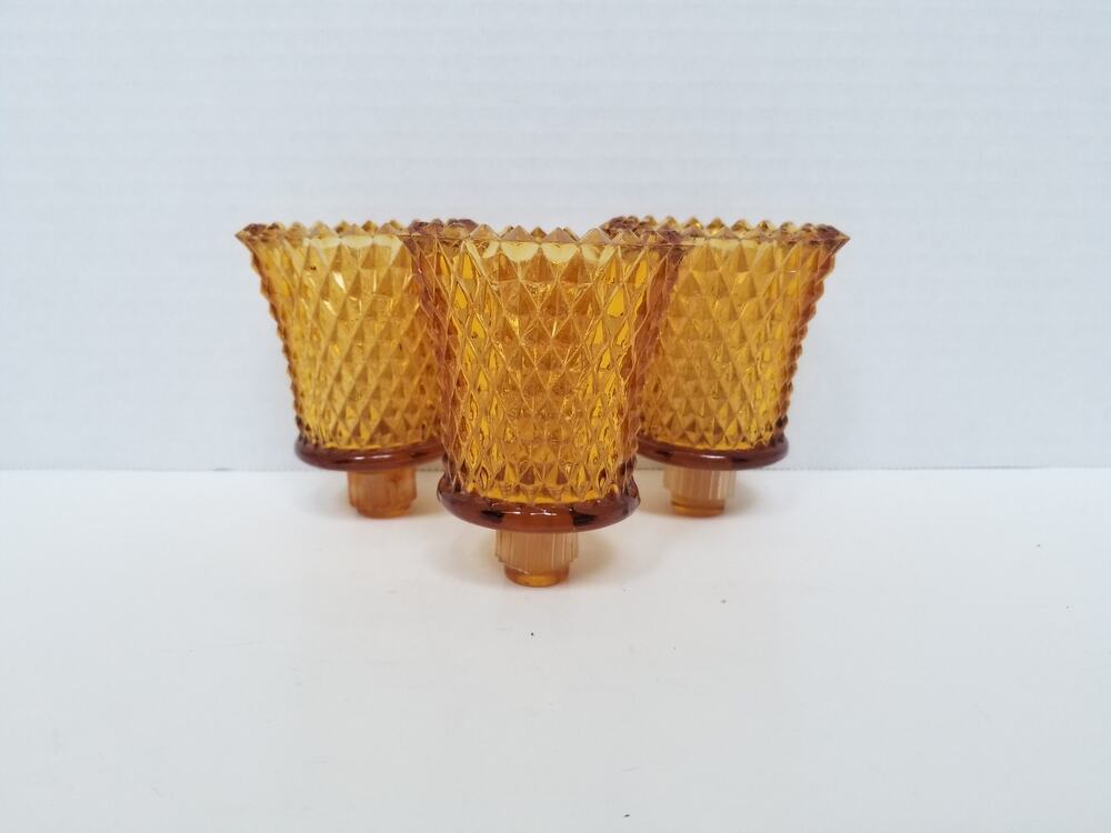 VTG Homco Diamond Point Amber Glass Votive Candle Peg Cups Set of 3